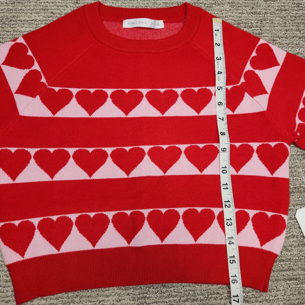 Altar'd State Red & Pink Heart Stripe Crewneck Sweater - Picture 8 of 9